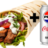 Beef kebab with a can